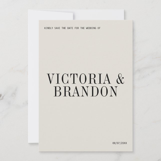 Minimalist Classy Chic Typography Modern Wedding Save The Date (Front)