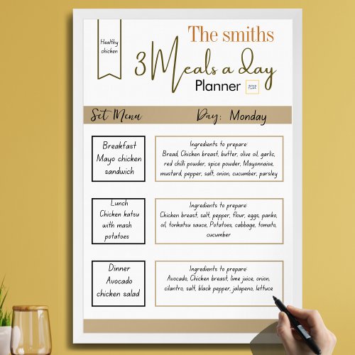 Minimalist Classy Earth Tone 3 Meals a Day Planner Framed Art