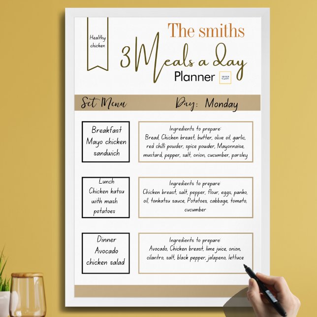 Minimalist Classy Earth Tone 3 Meals a Day Planner Framed Art (Write down all your menus and ingredients for tomorrow meals!  So plan it now! )