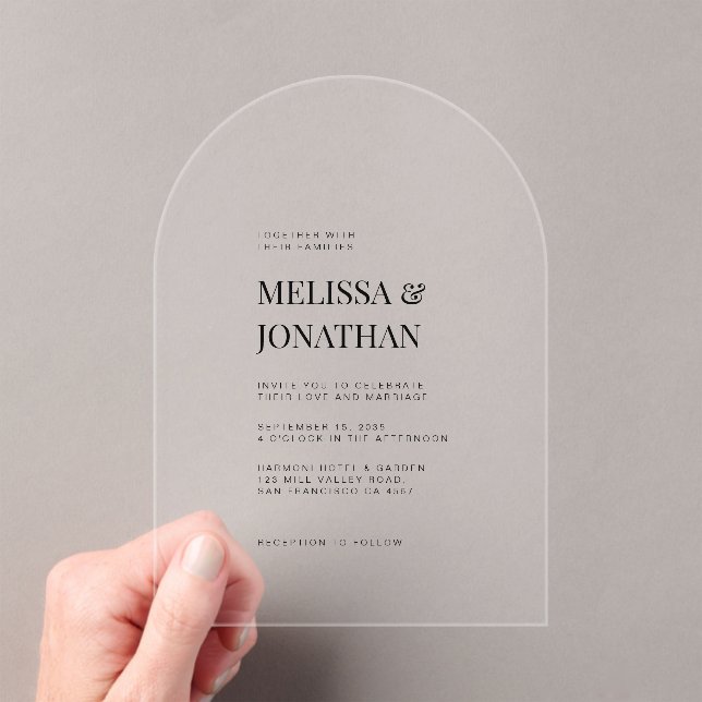 Minimalist Classy Formal Typography Wedding Acrylic Invitations (Insitu (Handheld))