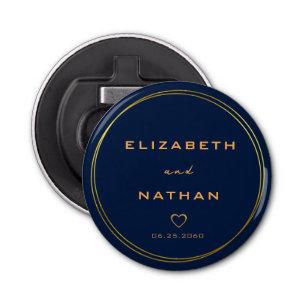 Minimalist Classy Gold Circle Navy Blue Wedding Bottle Opener