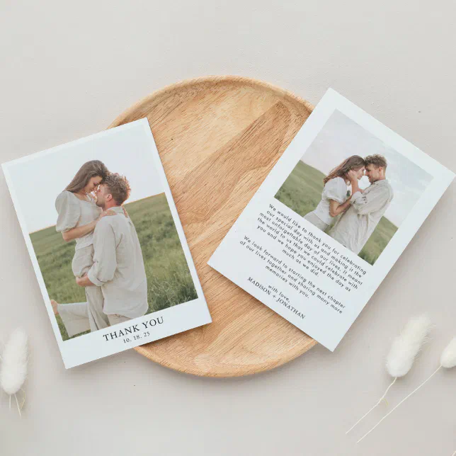 Minimalist Classy Simple 2 Photo Wedding Thank You Card | Zazzle