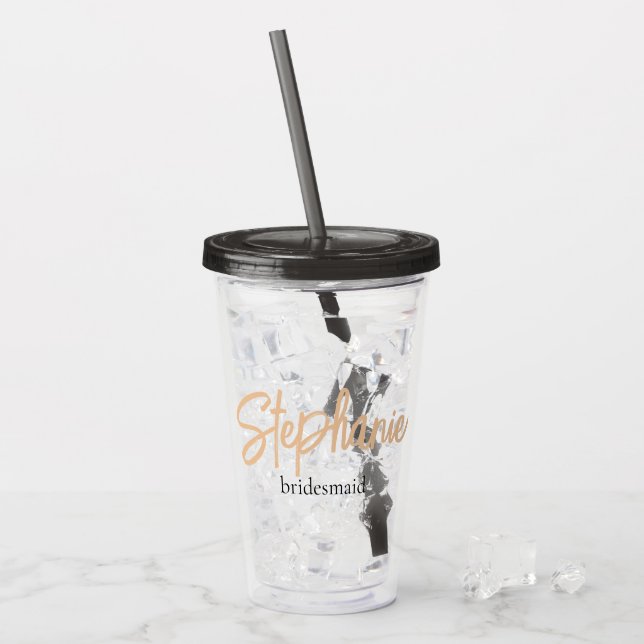 Minimalist Classy Simple Bridesmaid Personalized Acrylic Tumbler (Front Ice)