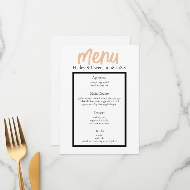 Minimalist Classy Simple Personalized Wedding Food Menu (Front/Back In Situ)