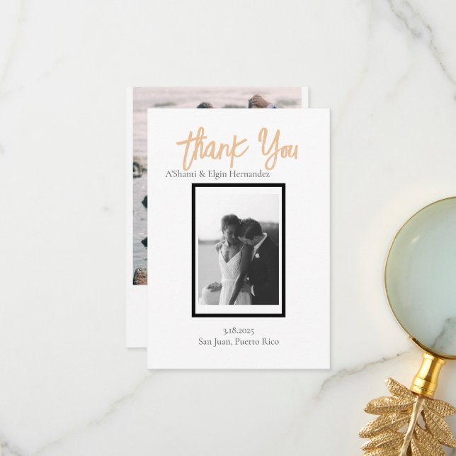 Minimalist Classy Simple Personalized Wedding Thank You Card (Front/Back In Situ)