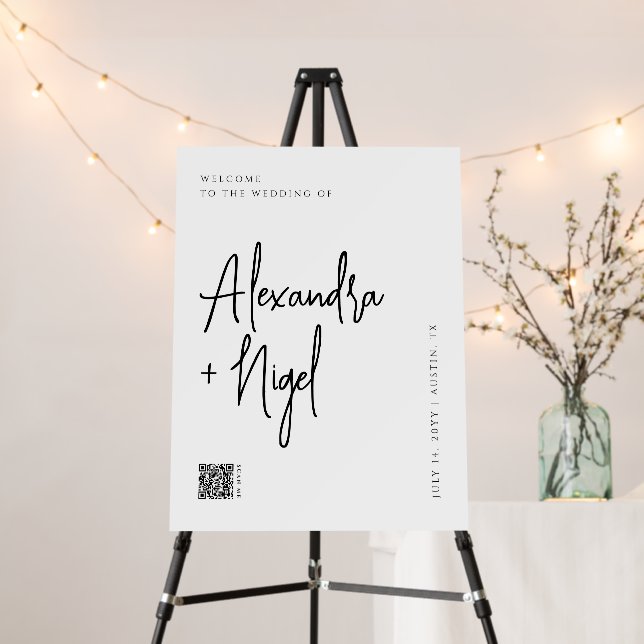 Minimalist Classy Wedding QR code Welcome Sign (In Situ (Stand))