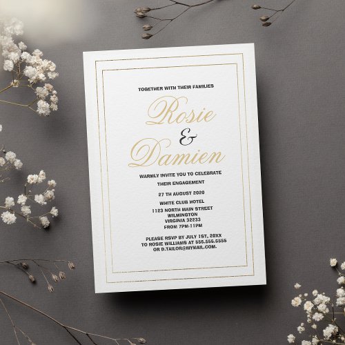 Minimalist classy white gold elegant Engagement  Invitation