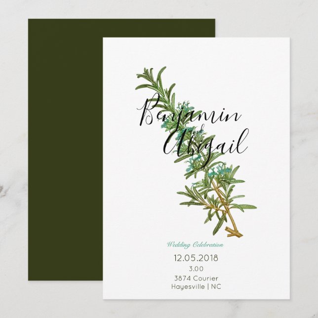 Minimalist Clean Botany Rosemary Herbalist Simple  Invitation (Front/Back)