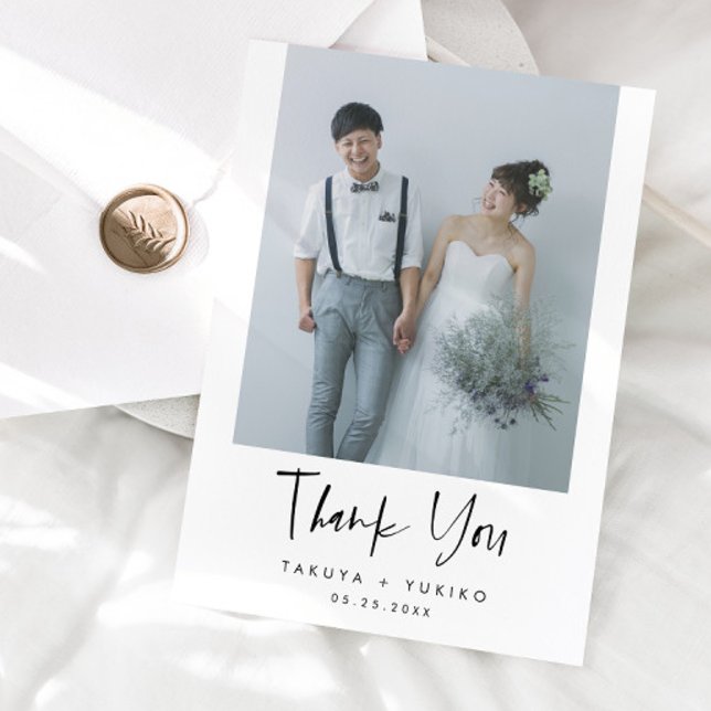 Minimalist Clean Casual Script Wedding Photo Thank You Card (Creator Uploaded)