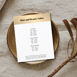 Minimalist Clean Faux Gold Stripe Hairstylist Menu Flyer