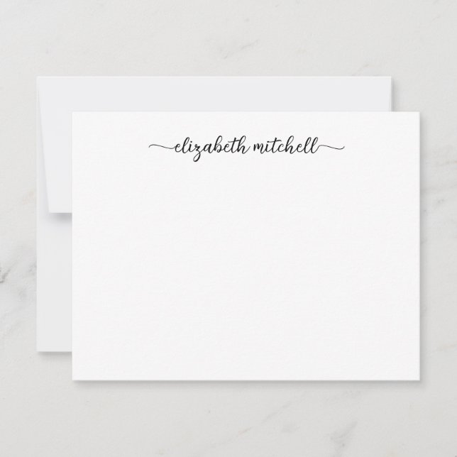 Minimalist Clean Girly Black Calligraphy Script  Note Card (Front)