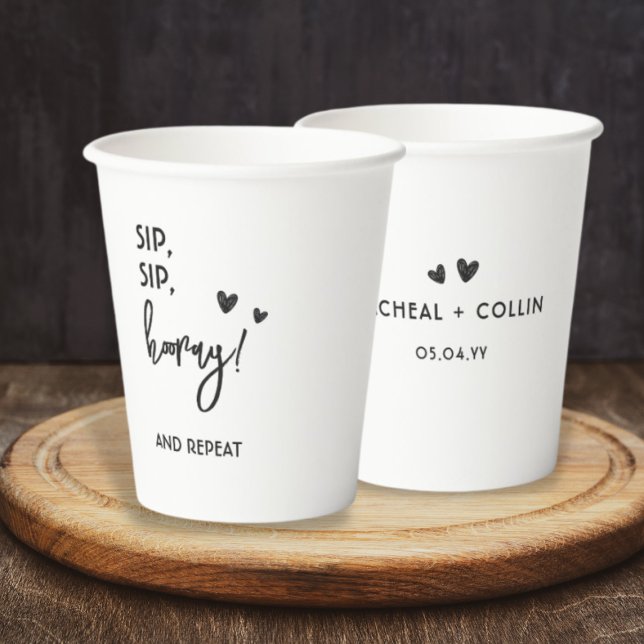 Minimalist Clean Simple Black and White Wedding Paper Cups (Creator Uploaded)