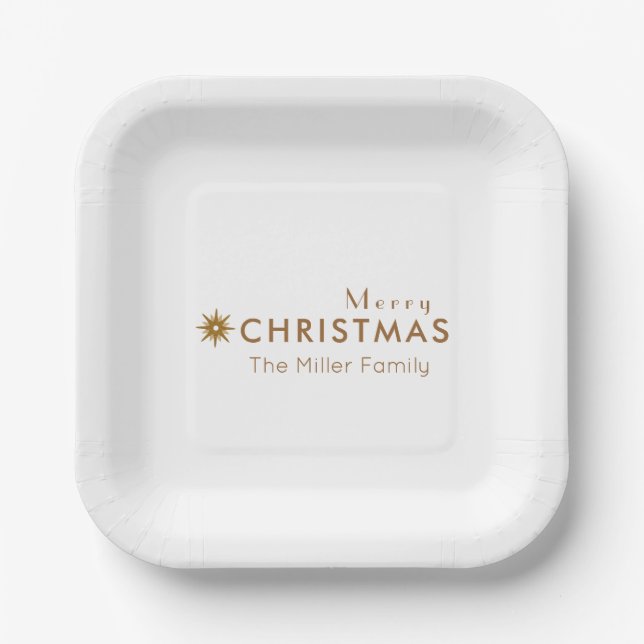Minimalist Clean Simple Gold Merry Christmas Paper Paper Plates (Front)