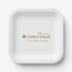 Minimalist Clean Simple Gold Merry Christmas Paper Plates