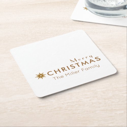 Minimalist Clean Simple Gold Merry Christmas Square Paper Coaster