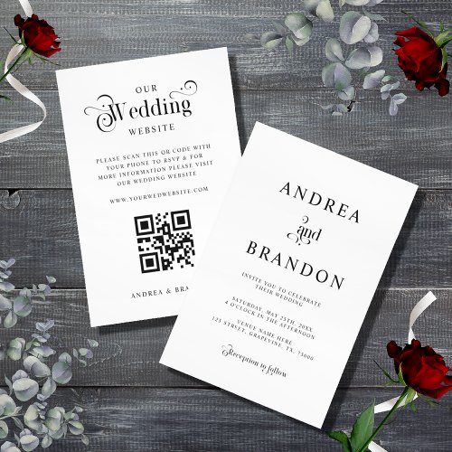 Minimalist Clean White QR Code Wedding All in One Invitation