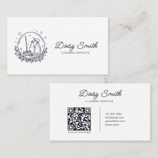 Minimalist Cleaning Service Logo QR Code Business Card