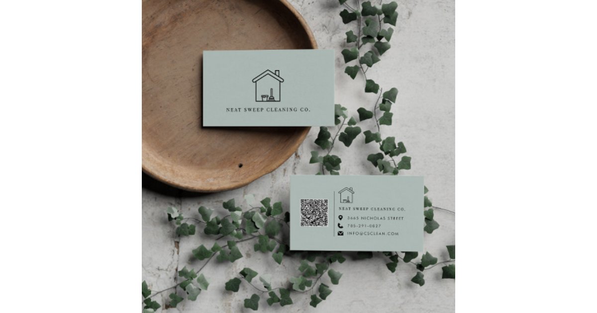 Minimalist Cleaning Service QR CODE Branding Business Card | Zazzle