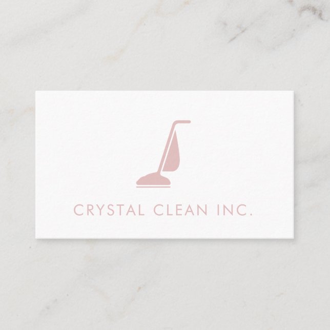 Minimalist Cleaning Service Vacuum Blush White Business Card (Front)