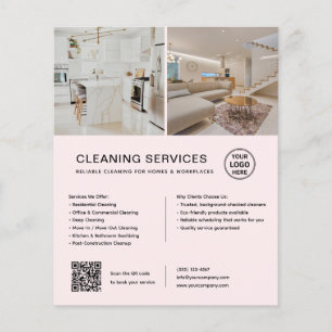 Minimalist Cleaning Services Pink QR Business Flyer