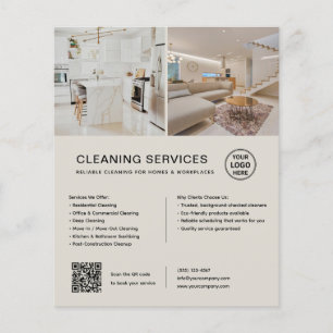 Minimalist Cleaning Services QR Business Flyer