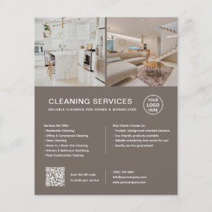 Minimalist Cleaning Services Taupe QR Business Flyer