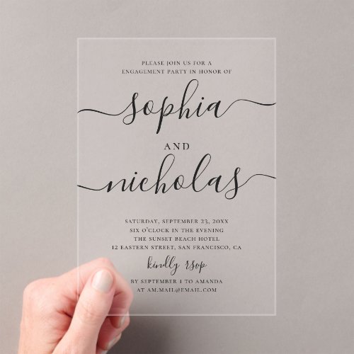 Minimalist Clear Engagement Party | Elegant Script Acrylic Invitations