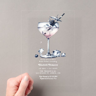 Minimalist Clear Gin Cocktail Bridal Shower Acrylic Invitations