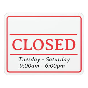 Minimalist Closed and Business Hours Door Sign