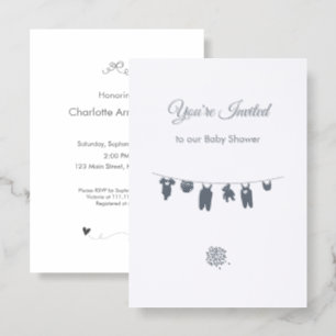 Minimalist Clothesline Slate Baby Shower Letterpress Photo Cards