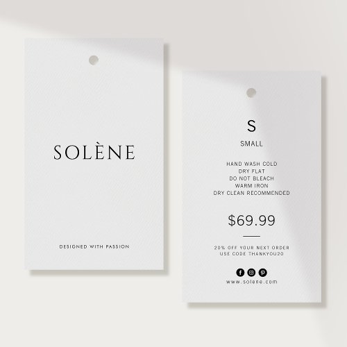 Minimalist Clothing Price | Size Hang Tag
