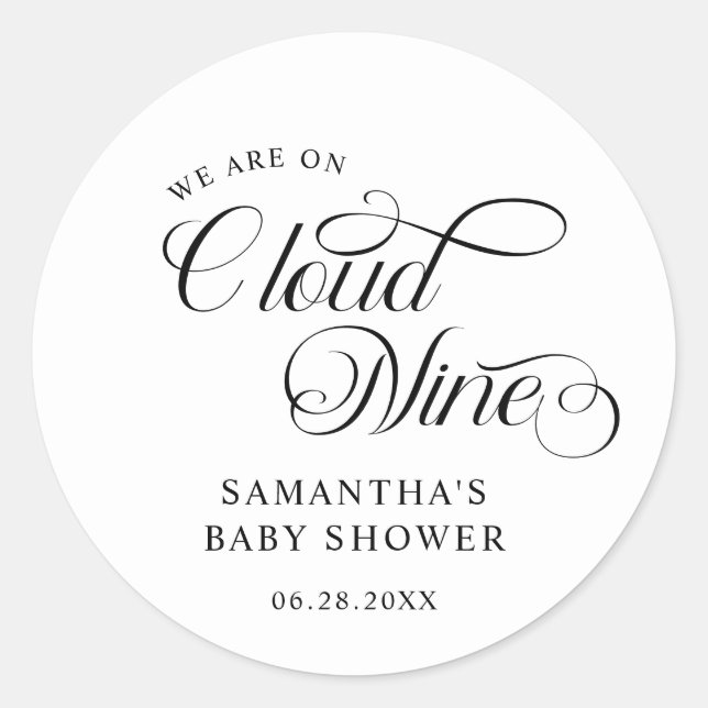 Minimalist Cloud Nine Baby Shower Classic Round Sticker (Front)