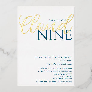 Minimalist Cloud Nine Bridal Shower Golden Foil Invitation