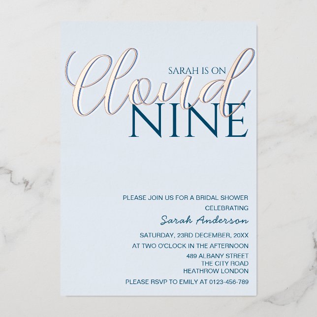 Minimalist Cloud Nine Bridal Shower Rose Gold Foil Invitation (Front)