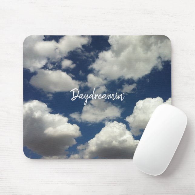 Minimalist Cloudy Blue Sky Daydreamin Typography Mouse Pad (With Mouse)