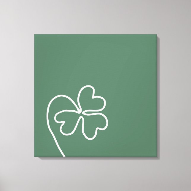Minimalist Clover Leaf Line Drawing Green  Canvas Print (Front)