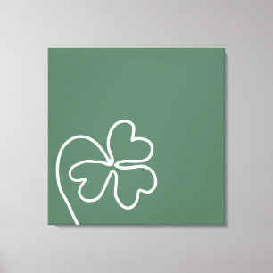 Minimalist Clover Leaf Line Drawing Green Canvas Print