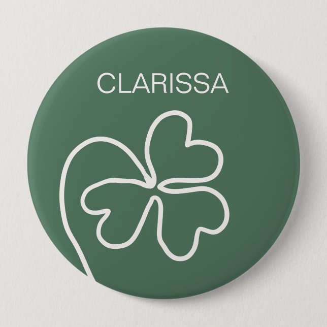 Minimalist Clover Leaf Line Drawing Green Custom  Button (Front)