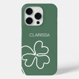 Minimalist Clover Leaf Line Drawing Green Custom iPhone 15 Pro Case