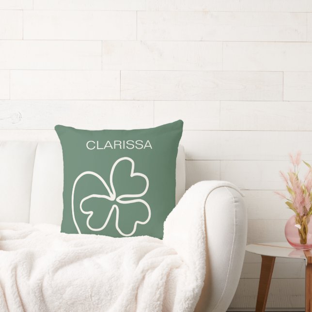 Minimalist Clover Leaf Line Drawing Green Custom  Throw Pillow (Couch)