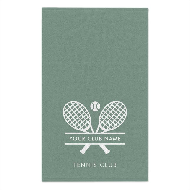Minimalist Club Name Tennis Team Custom Hand Towel (Lawn Tennis Club Sage Green White Logo Hand Towel)
