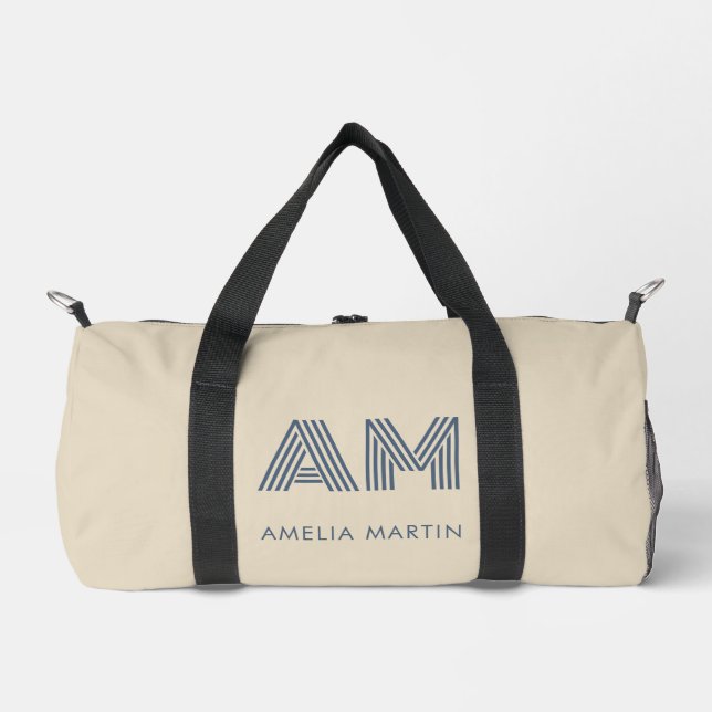 Minimalist Coastal Blue Custom Monogram Small  Duffle Bag (Front)