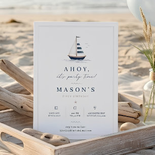 Minimalist Coastal Nautical Sailboat Birthday Invitation