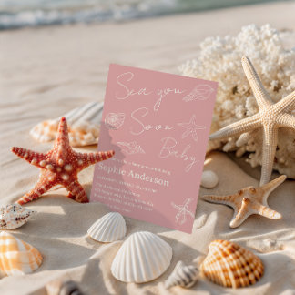 Minimalist Coastal “Sea You Soon Baby” Baby Shower Invitation