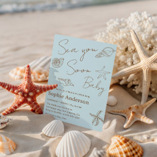 Minimalist Coastal Sea You Soon Baby Shower Invitation