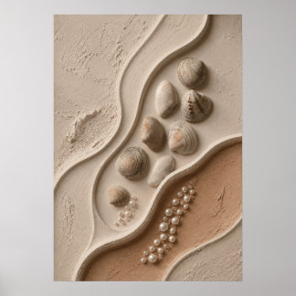 Minimalist Coastal Seashell & Pearl Beige Wall Art
