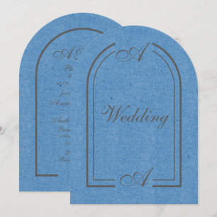 Minimalist Cobalt Blue and Gray Arch Wedding Invitation