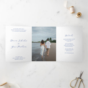 Minimalist Cobalt Blue Modern Wedding Tri-Fold Invitation