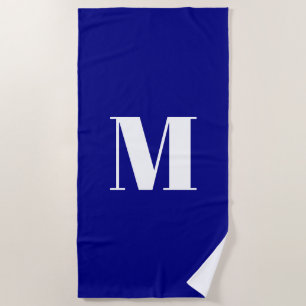 Minimalist cobalt blue white monogram initial beach towel