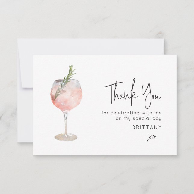 Minimalist Cocktail Wine Thank You Card (Front)